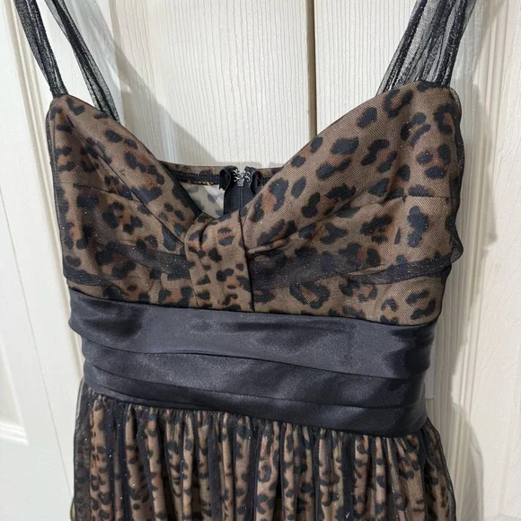 Trixxi Sparkly Layered Leopard Print Formal Dress Spaghetti Strap Womens size 9 - Picture 5 of 10
